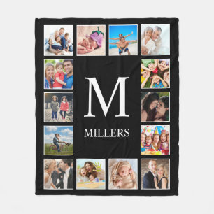 Custom Family Photo Collage Personalized Black Fleece Blanket