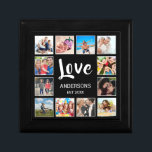 Custom Family Photo Collage Personalized Black Gift Box<br><div class="desc">Create your own personalized 12 photo collage,  gift box with your custom images on a simple modern black background. The gift box face also features your family name,  established year and a "Love" handwritten script. Add your favorite photos,  designs or artworks to create something really unique.</div>