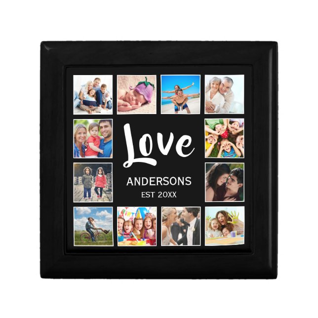 Custom Family Photo Collage Personalized Black Gift Box (Front)