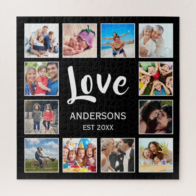 Custom Family Photo Collage Personalized Black Jigsaw Puzzle (Vertical)