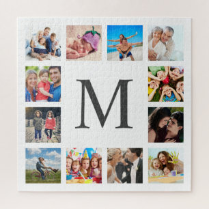 Custom Family Photo Collage Personalized Black Jigsaw Puzzle