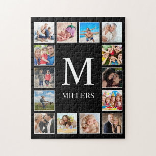 Custom Family Photo Collage Personalized Black Jigsaw Puzzle