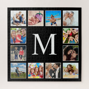 Custom Family Photo Collage Personalized Black Jigsaw Puzzle