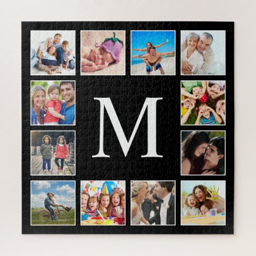 Custom Family Photo Collage Personalized Black Jigsaw Puzzle