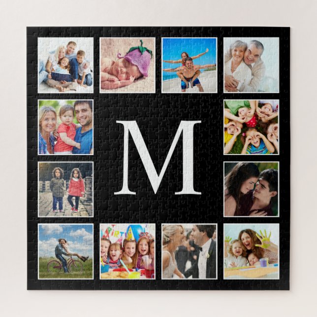 Custom Family Photo Collage Personalized Black Jigsaw Puzzle (Vertical)