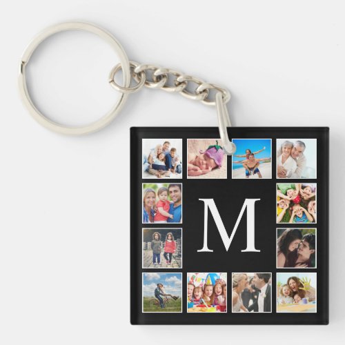 Custom Family Photo Collage Personalized Black Keychain