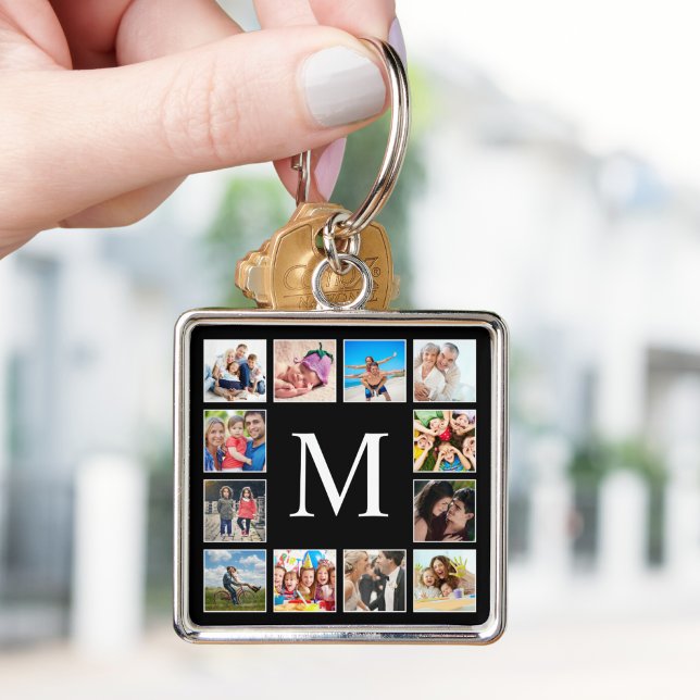 Custom Family Photo Collage Personalized Black Keychain (Creator Uploaded)