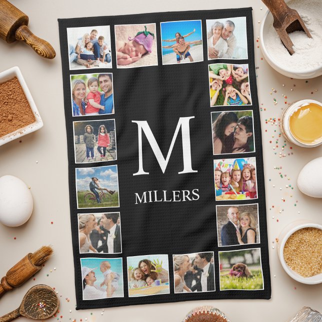 Custom Family Photo Collage Personalized Black Kitchen Towel (Creator Uploaded)