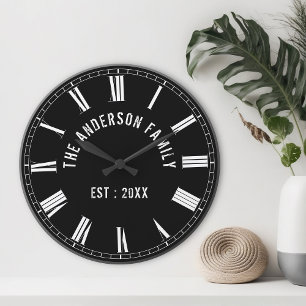 Custom Family Photo Collage Personalized Black Large Clock