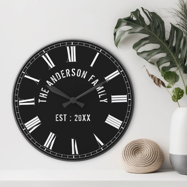 Custom Family Photo Collage Personalized Black Large Clock (Creator Uploaded)