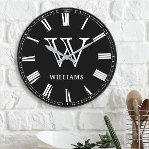 Custom Family Photo Collage Personalized Black Large Clock