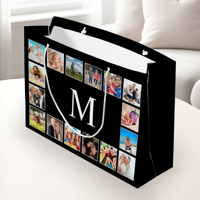 Custom Family Photo Collage Personalized Black Large Gift Bag (Creator Uploaded)