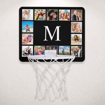 Custom Family Photo Collage Personalized Black Mini Basketball Hoop by customphotogifts at Zazzle