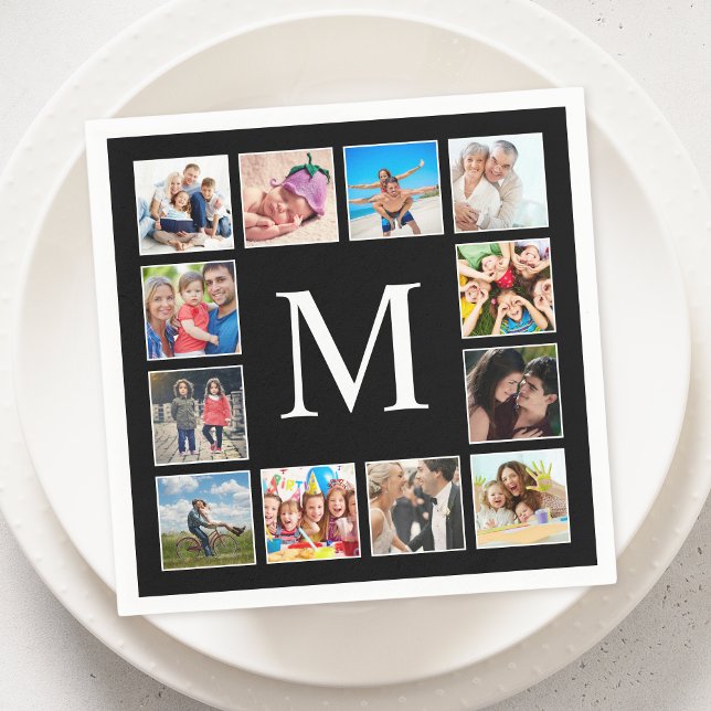 Custom Family Photo Collage Personalized Black Napkins (Creator Uploaded)