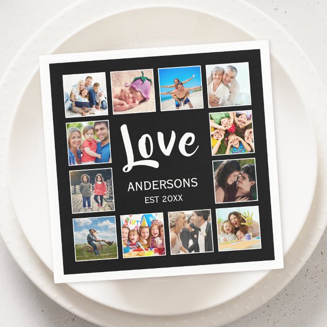 Custom Family Photo Collage Personalized Black Napkins (Creator Uploaded)