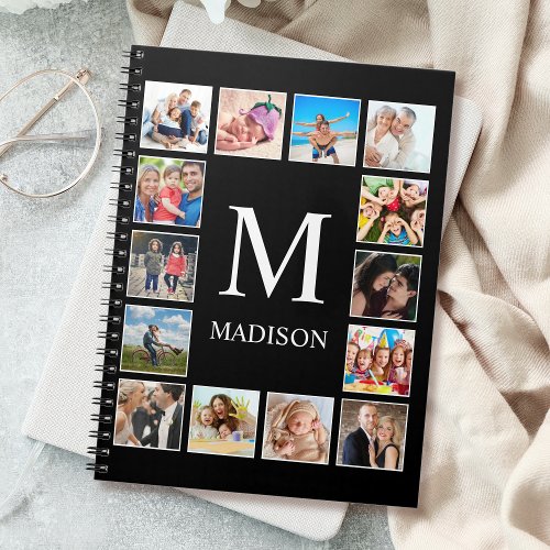 Custom Family Photo Collage Personalized Black Notebook