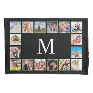 Custom Family Photo Collage Personalized Black Pillow Case