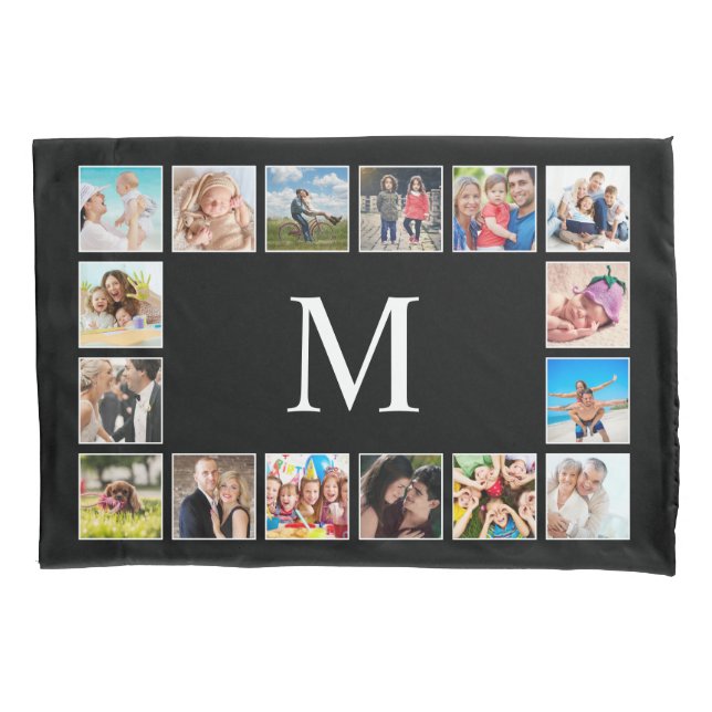 Custom Family Photo Collage Personalized Black Pillow Case (Front)