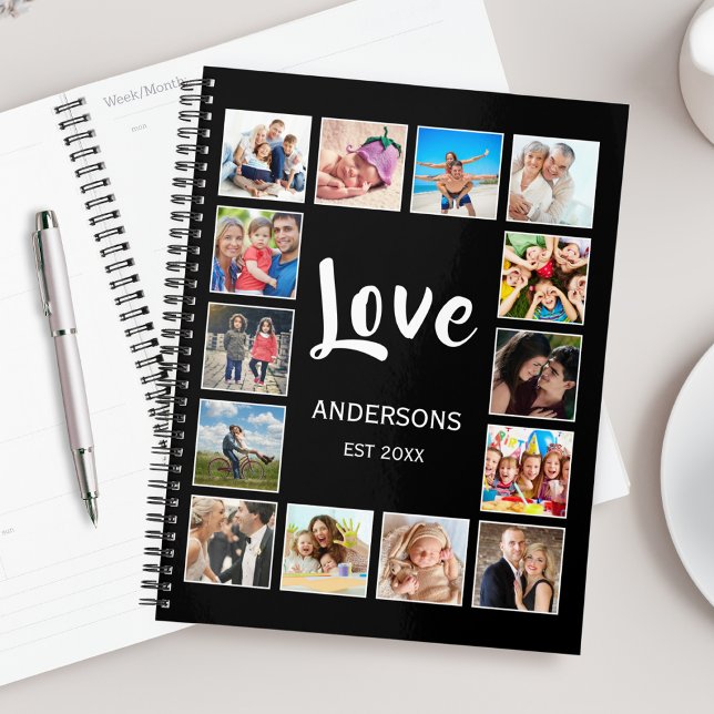 Custom Family Photo Collage Personalized Black Planner (Creator Uploaded)