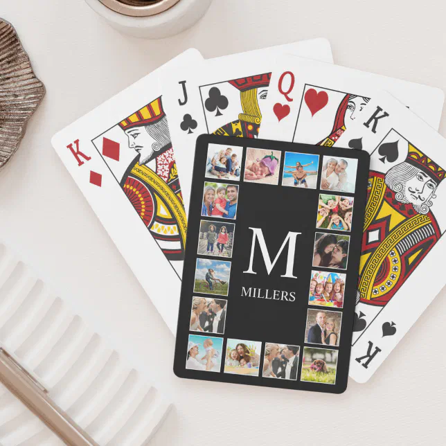 Custom Family Photo Collage Personalized Black Playing Cards (Creator Uploaded)