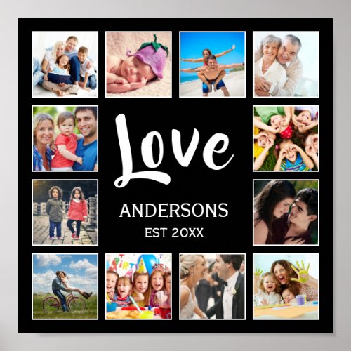Custom Family Photo Collage Personalized Black Poster