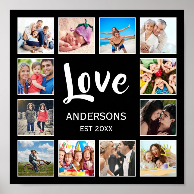 Custom Family Photo Collage Personalized Black Poster (Front)