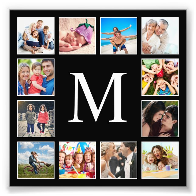 Custom Family Photo Collage Personalized Black Print (Front)