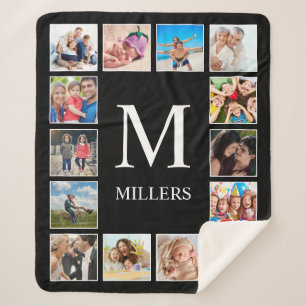 Custom Family Photo Collage Personalized Black Sherpa Blanket