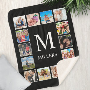 Custom Family Photo Collage Personalized Black Sherpa Blanket