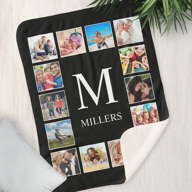 Custom Family Photo Collage Personalized Black Sherpa Blanket (Creator Uploaded)