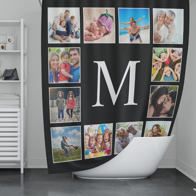 Custom Family Photo Collage Personalized Black Shower Curtain (Creator Uploaded)
