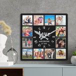 Custom Family Photo Collage Personalized Black  Square Wall Clock<br><div class="desc">Create your own personalized 12 photo collage,  roman number wall clock with your custom images on a simple modern black background. The clock face also features your family name,  established year and a "Love" handwritten script. Add your favorite photos,  designs or artworks to create something really unique.</div>