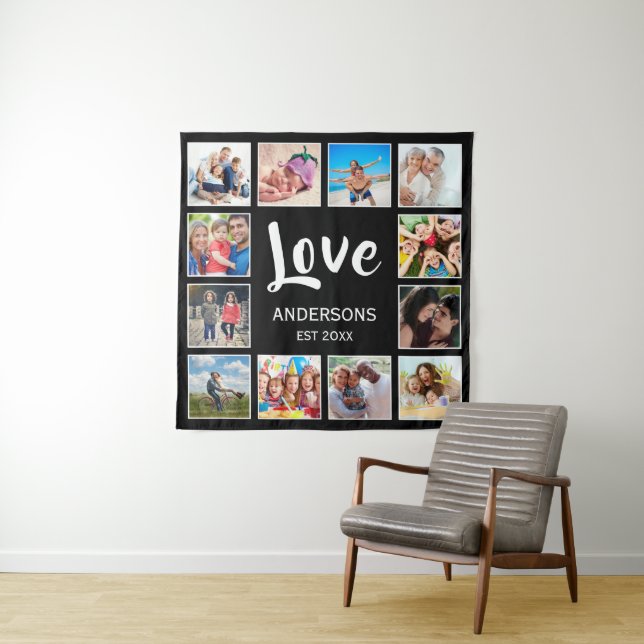 Custom Family Photo Collage Personalized Black Tapestry (In Situ)