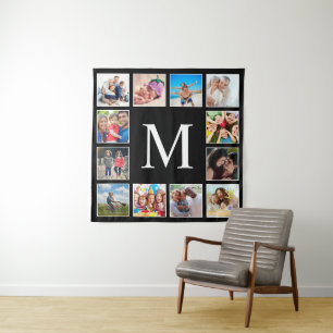 Custom Family Photo Collage Personalized Black Tapestry