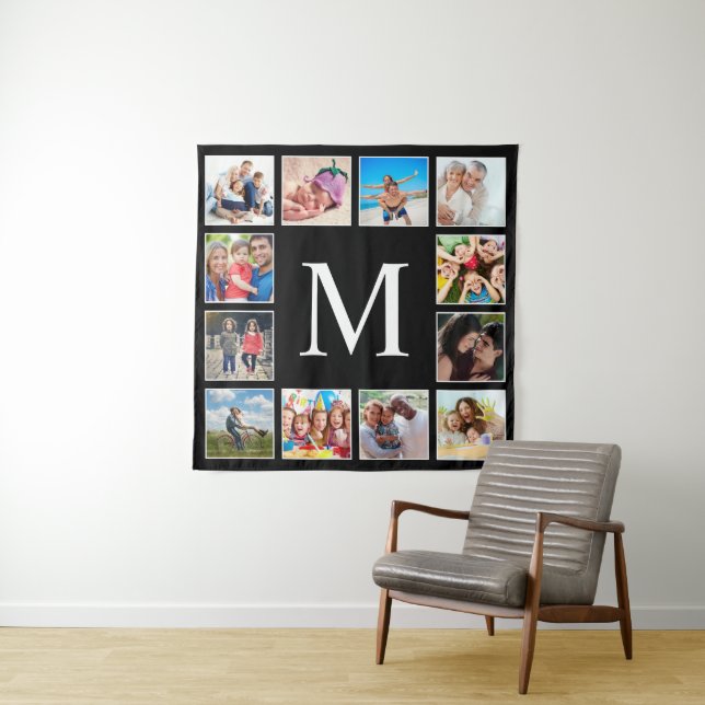 Custom Family Photo Collage Personalized Black Tapestry (In Situ)