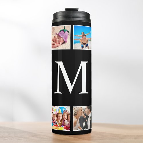 Custom Family Photo Collage Personalized Black Thermal Tumbler