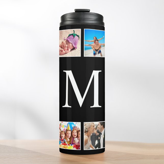 Custom Family Photo Collage Personalized Black Thermal Tumbler (Creator Uploaded)