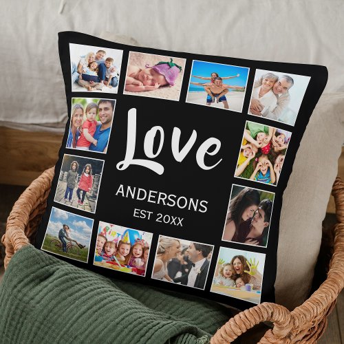 Custom Family Photo Collage Personalized Black Throw Pillow