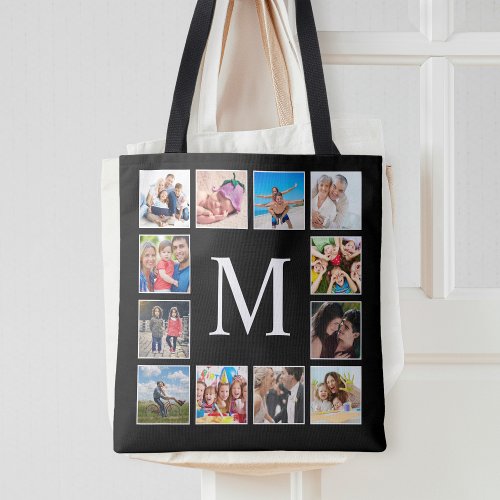 Custom Family Photo Collage Personalized Black Tote Bag