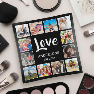 Custom Family Photo Collage Personalized Black Trinket Tray