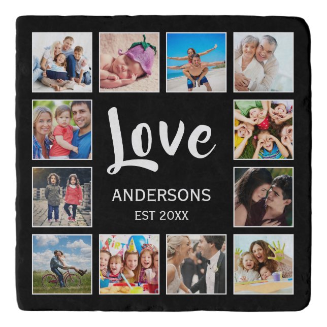 Custom Family Photo Collage Personalized Black Trivet (Front)