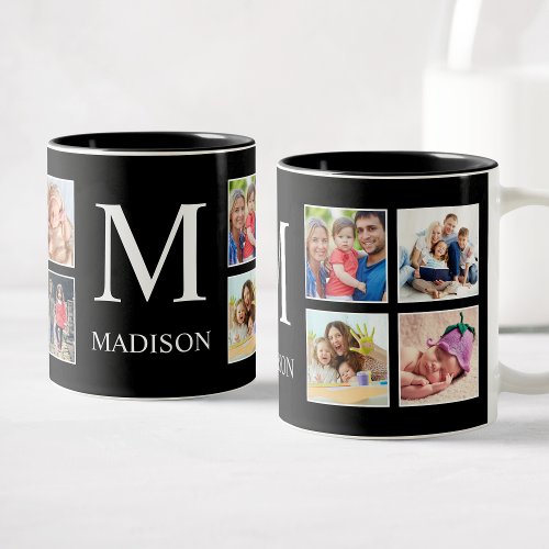 Custom Family Photo Collage Personalized Black Two_Tone Coffee Mug
