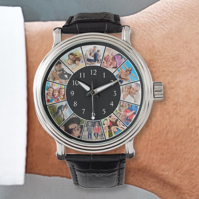 Custom Family Photo Collage Personalized Black Watch (Creator Uploaded)