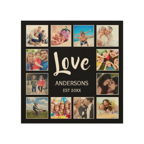 Custom Family Photo Collage Personalized Black Wood Wall Art