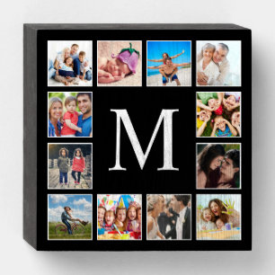 Custom Family Photo Collage Personalized Black Wooden Box Sign