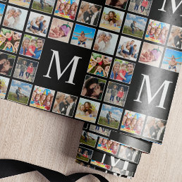 Custom Family Photo Collage Personalized Black Wrapping Paper