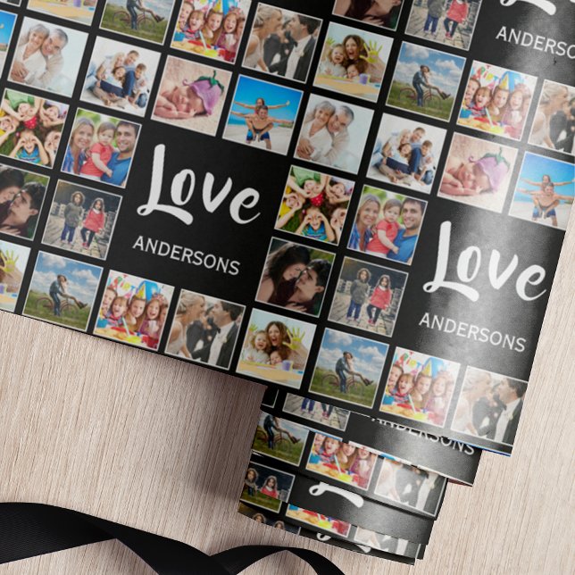 Custom Family Photo Collage Personalized Black Wrapping Paper (Creator Uploaded)