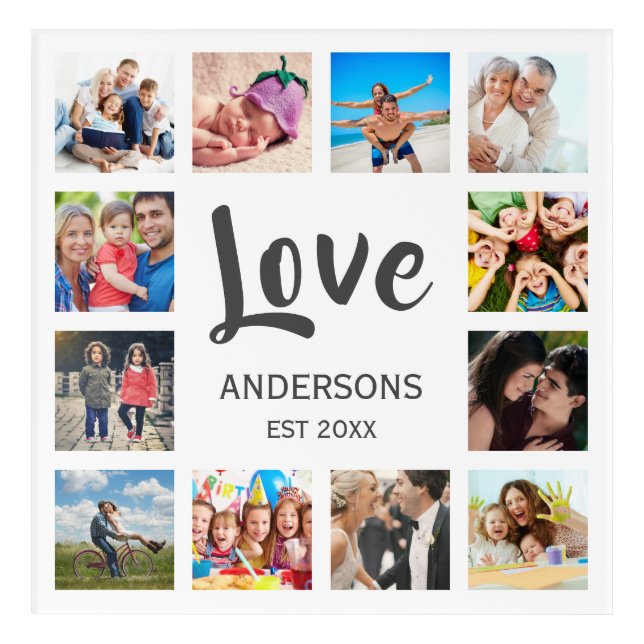 Custom Family Photo Collage Personalized White Acrylic Print (Front)