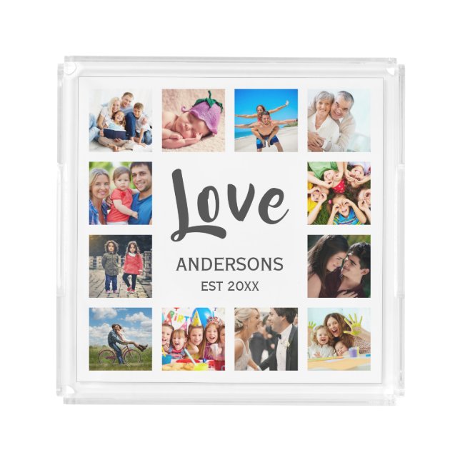 Custom Family Photo Collage Personalized White Acrylic Tray (Front)