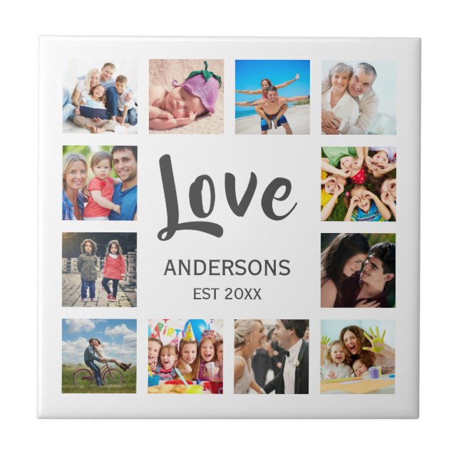 Custom Family Photo Collage Personalized White Ceramic Tile (Front)